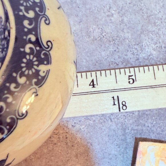 Japanese Ceramic Ginger Jar Pottery Lid VTG Blue Floral Cherry Blossom Storage - Picture 9 of 14